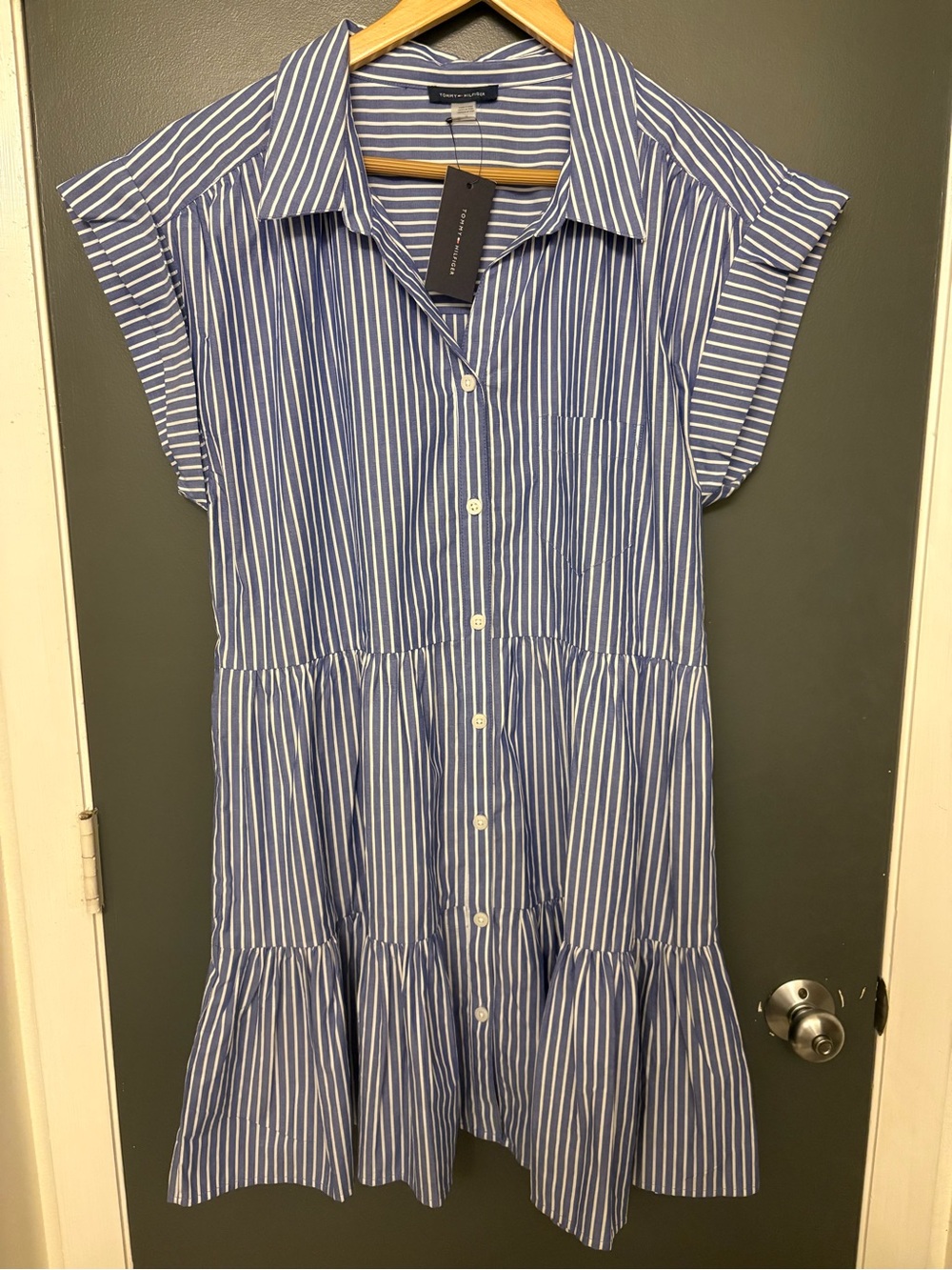 Tommy Hilfiger 100% Cotton Blue and White Striped Shirt Dress